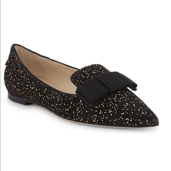 Jimmy Choo - Black Suede Glitter Gala Pointed Toe Flat - Size 38.5 - Picture 1 of 7